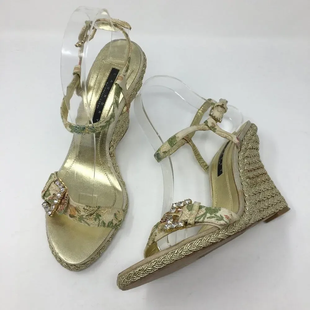 laundry by Shellli Segal Gold Floral Wedges 9.5